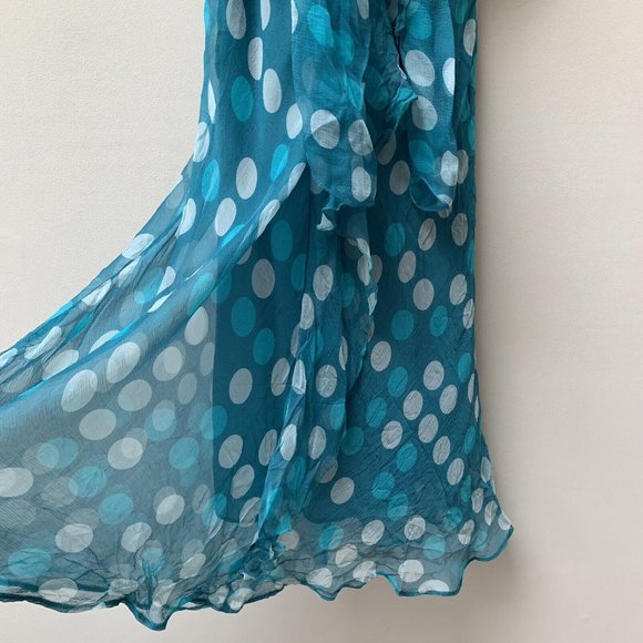 Y2K Silk Midi Dress Fits UK 12 Bias Cut Sleeveless Party With Cover Up Teal Spot - Picture 7 of 12